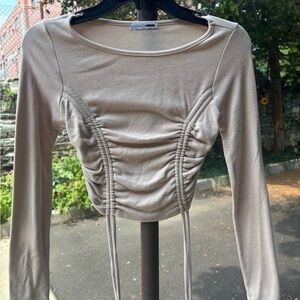 Fashion Nova Beige Ruched Crop Top